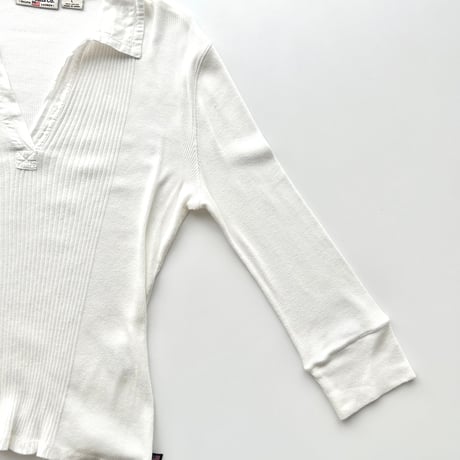 Ralph Lauren white open collar rib shirt