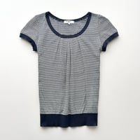 navy pinstriped puff sleeve tops