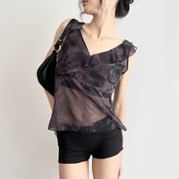 purple×black dot sheer frill tunic