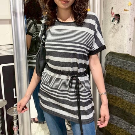 black×gray striped waist mark tunic