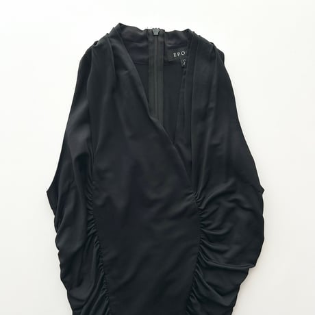 black gather drape sleeveless tops