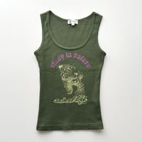 khaki glitter printed rib tank top