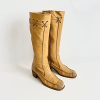 camel lace up long boots 23cm