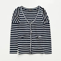 navy×white striped dolman sleeve cardigan
