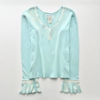 agnes b. blue lace printed tops