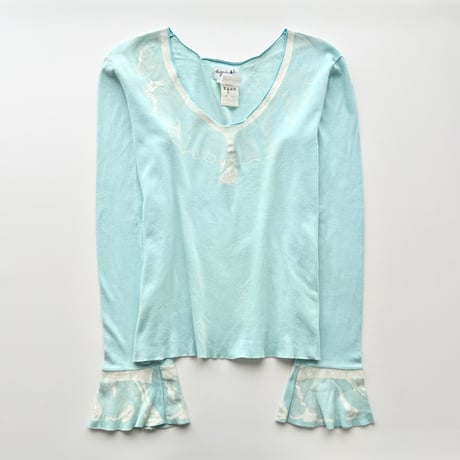 agnes b. blue lace printed tops