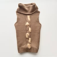 brown real fur high neck knit vest