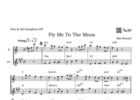 ♫楽譜「Fly Me To The Moon」フルート＆アルトサックス二重奏［Jazzシリーズ］