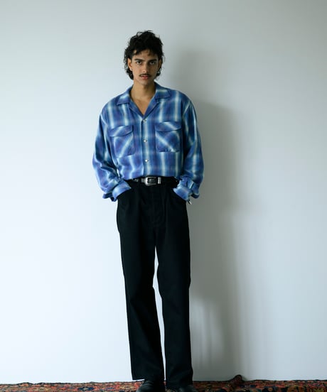 Ombre Check Open Collar Shirt "Kun"