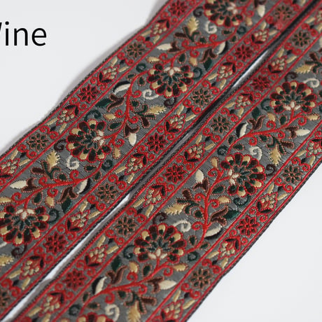 帆布ギターストラップ【エスニック刺繍リボン】サイケ　ヒッピー | Handmade Japanese Guitar Strap