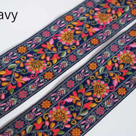 帆布ギターストラップ【エスニック刺繍リボン】サイケ　ヒッピー | Handmade Japanese Guitar Strap