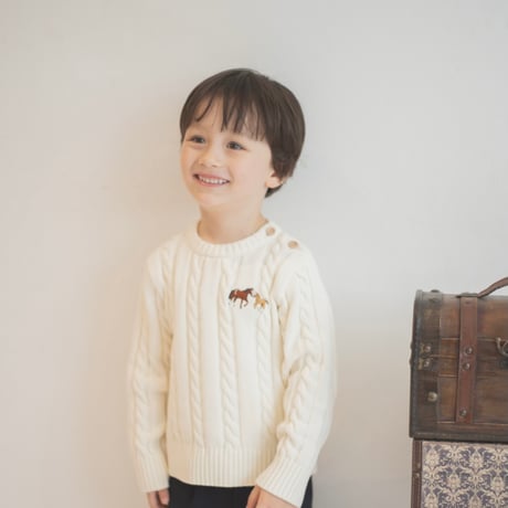 Cable Horse Cream Knit Sweater