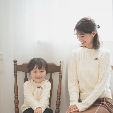 Cable Horse Cream Knit Sweater