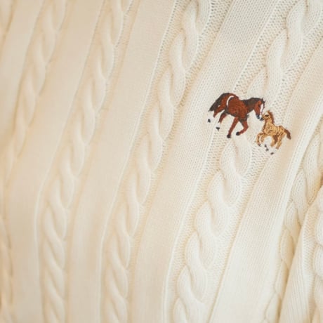 Cable Horse Cream Knit Sweater