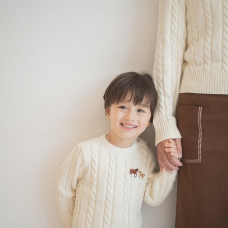 Cable Horse Cream Knit Sweater