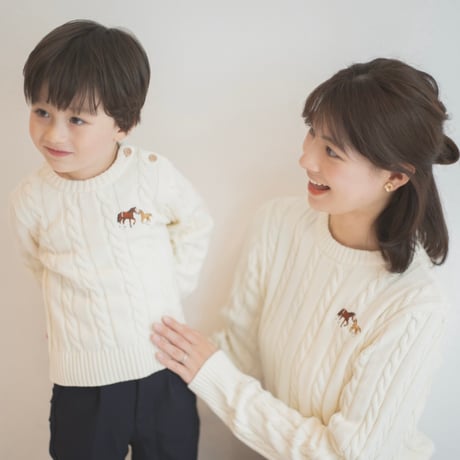 Cable Horse Cream Knit Sweater