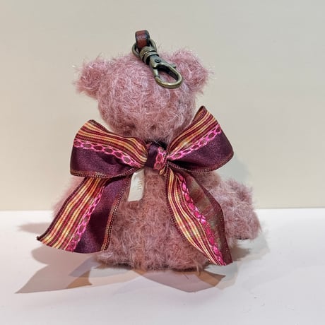 ミニチュー カックンベア 12cm｜ロゼピンクのモヘア・テディベア バッグチャーム｜5ジョイント｜Teddy Bear JIJI