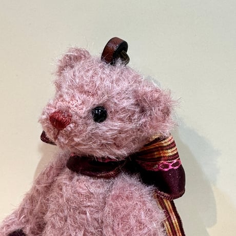 ミニチュー カックンベア 12cm｜ロゼピンクのモヘア・テディベア バッグチャーム｜5ジョイント｜Teddy Bear JIJI