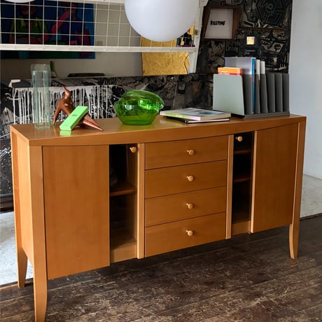 JAPAN USED  "KOSUGA / PERDUE" WOODEN & GLASS SIDE BOARD