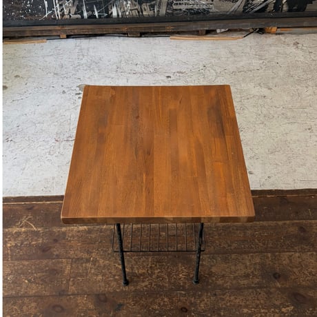 USED IRON LEG WOODEN TOP BOARD SIDE TABLE