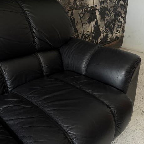 JAPAN USED "マルニ木工" CHANNEL TUFTED DESIGN GENUINELEATHER 3P SOFA
