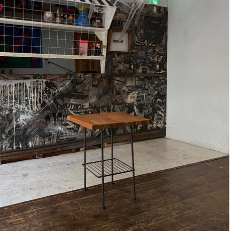 USED IRON LEG WOODEN TOP BOARD SIDE TABLE