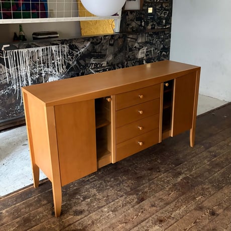 JAPAN USED  "KOSUGA / PERDUE" WOODEN & GLASS SIDE BOARD