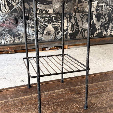 USED IRON LEG WOODEN TOP BOARD SIDE TABLE