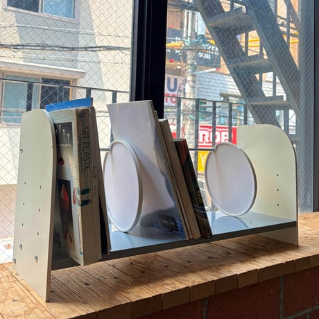 JAPAN USED  WOODEN AND STEEL FRAME MAGAZINE RACK