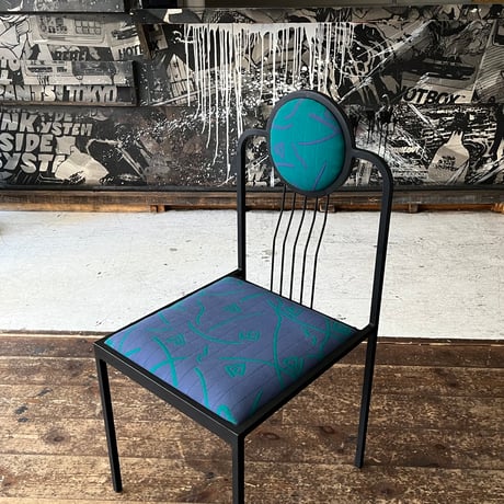 JAPAN USED 80’S “OLIVER” POSTMODERN IRON FRAME FABRIC CHAIR
