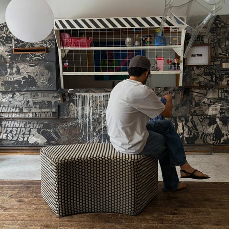 USED POLKA DOT FABRIC STOOL