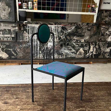 JAPAN USED 80’S “OLIVER” POSTMODERN IRON FRAME FABRIC CHAIR