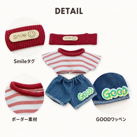 Smileタグ付きリブヘアバンド＆GOODワッペンデニム 3点セット（15cmぬい用）