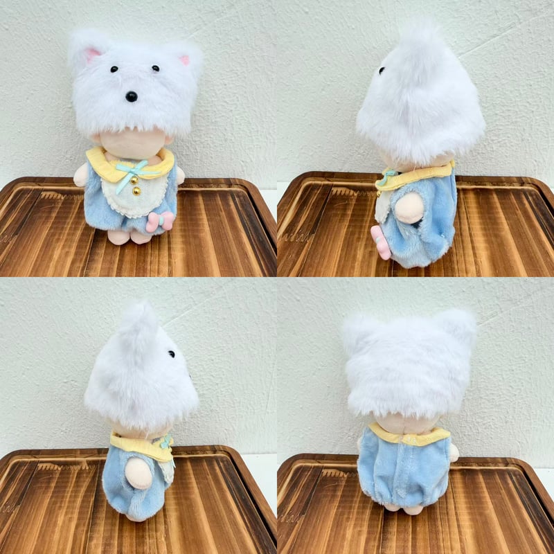 もこもこ白くま帽子＆フリルスタイサロペット 2点セット ぬい服