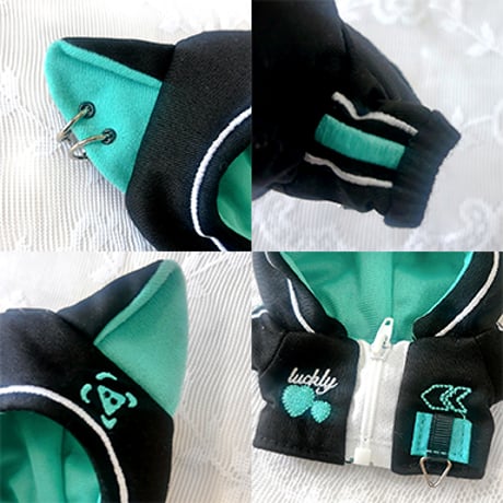10cmぬい用 猫耳サイバーパンクジャージ｜ぬい服 パーカー 3色展開