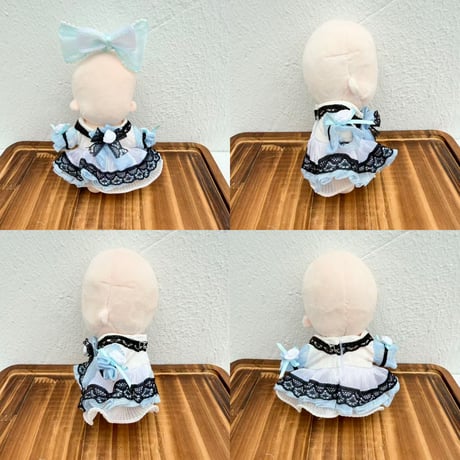 フリルエプロン メイドドレス 2点セット｜ぬい服 黒レース＆ミニバラ装飾