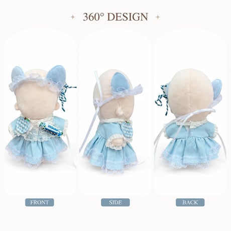 10cmぬい用 デコエプロン付き フリルドレス 3点セット｜ヘッドドレス・ワンピース