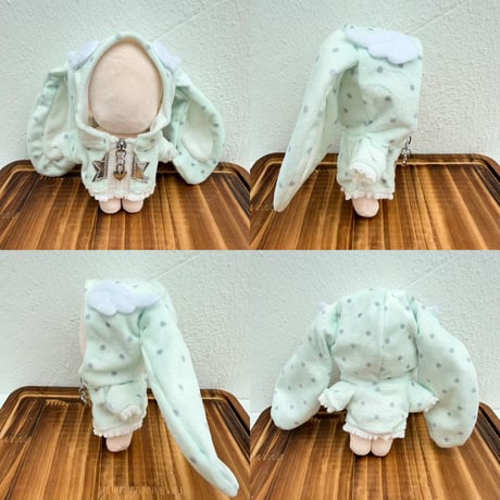 デカチャック☆ピクセルスターうさみみパーカー 10cm ぬい服 ミント/ピンク