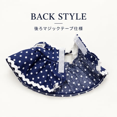 レトロフレンチなドット柄ワンピース＆フリルヘッドドレス 2点セット ネイビー