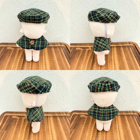 【英国風トラッド】クラシカルチェック ベレー帽＆ミニケープ ぬい服｜10cm〜15cm対応