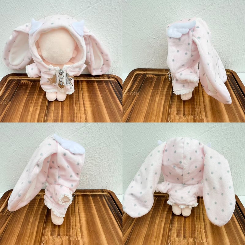 デカチャック☆ピクセルスターうさみみパーカー 10cm ぬい服 ミント