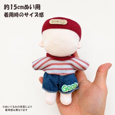 Smileタグ付きリブヘアバンド＆GOODワッペンデニム 3点セット（15cmぬい用）