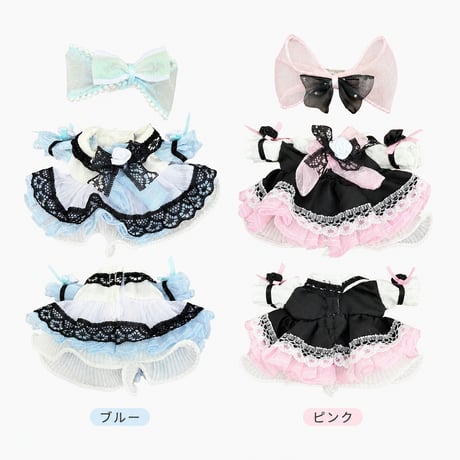 フリルエプロン メイドドレス 2点セット｜ぬい服 黒レース＆ミニバラ装飾