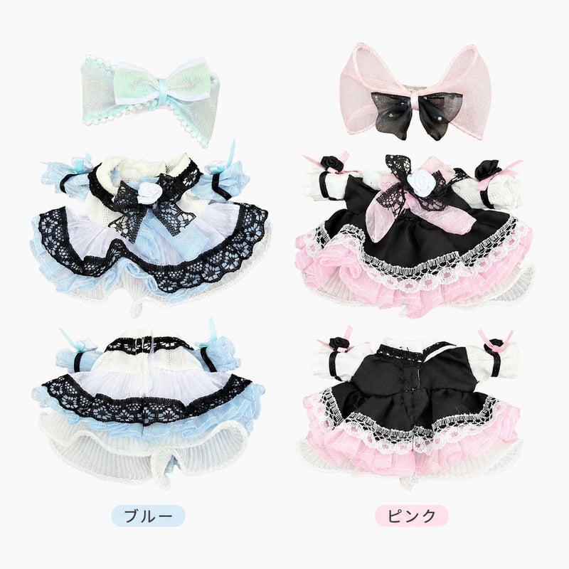 フリルエプロン メイドドレス 2点セット｜ぬい服 黒レース＆ミニバラ