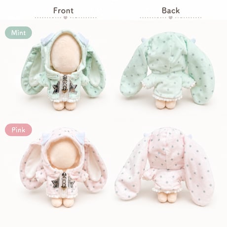 デカチャック☆ピクセルスターうさみみパーカー 10cm ぬい服 ミント/ピンク