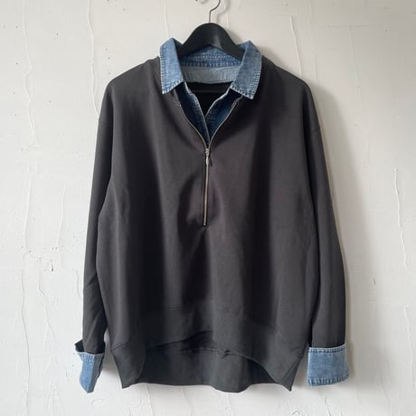 denim layered sweatshirt / heather gray, charcoal gray