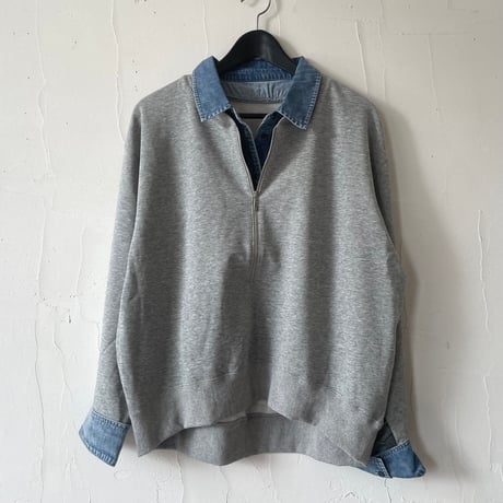 denim layered sweatshirt / heather gray, charcoal gray