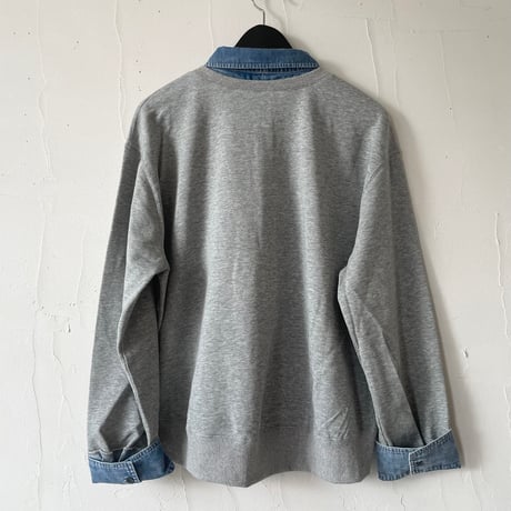 denim layered sweatshirt / heather gray, charcoal gray