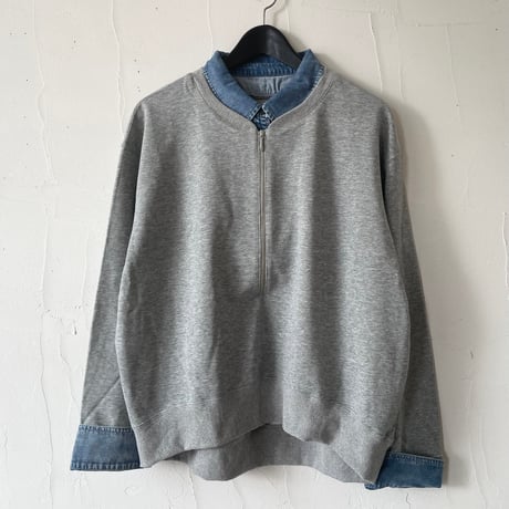 denim layered sweatshirt / heather gray, charcoal gray