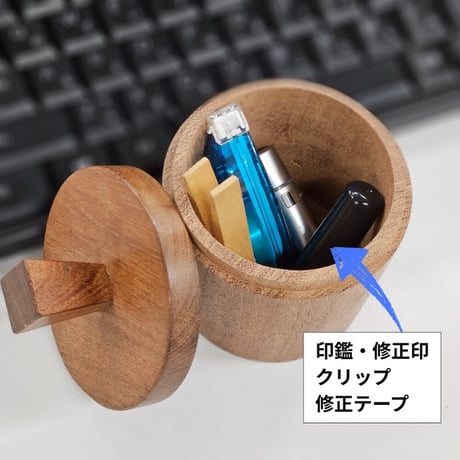 ミラー付き木の小物入れ